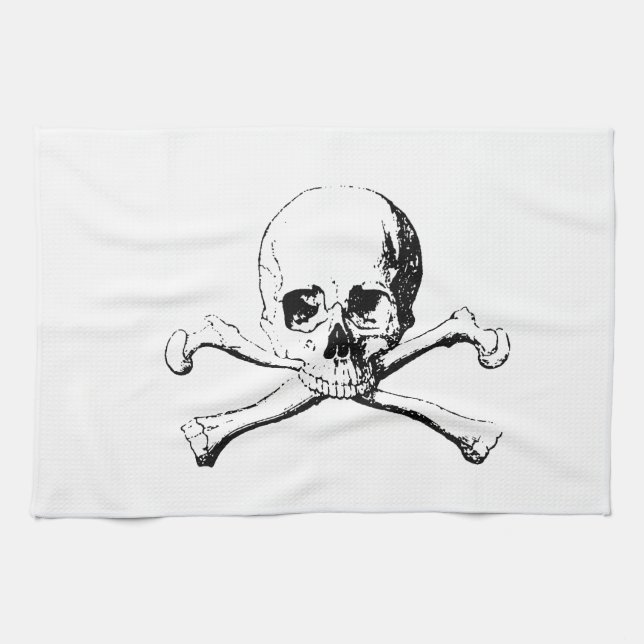 Black & White Skull & the Bones Tea Towel (Horizontal)