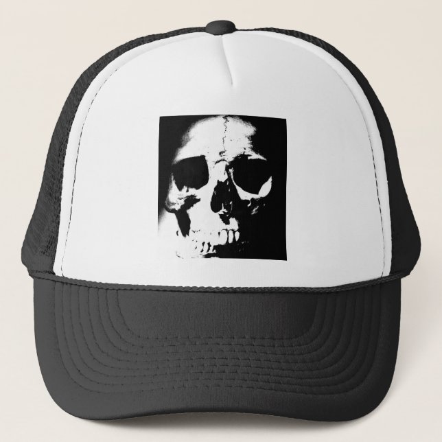 Black & White Skull Trucker Hat (Front)