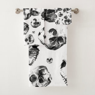 Black & White Skulls Skeleton Skull Art Pattern Bath Towel Set