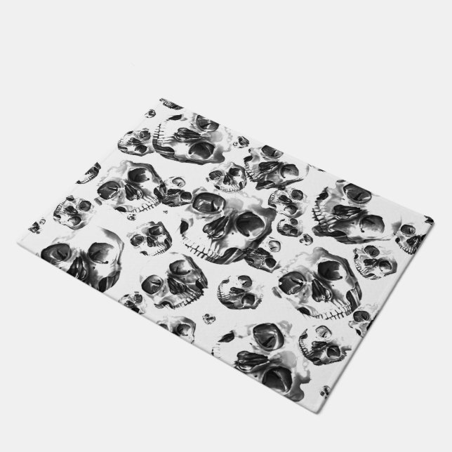 Black & White Skulls Skeleton Skull Art Pattern Doormat (Angled)