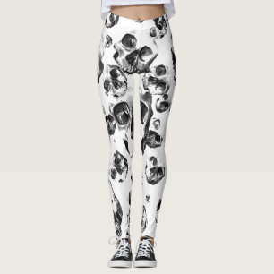 Black & White Skulls Skeleton Skull Art Pattern Leggings