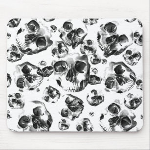Black & White Skulls Skeleton Skull Art Pattern Mouse Mat