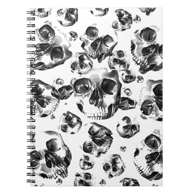 Black & White Skulls Skeleton Skull Art Pattern Notebook (Front)