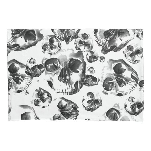 Black & White Skulls Skeleton Skull Art Pattern Pillowcase (Front)
