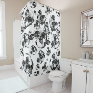 Black & White Skulls Skeleton Skull Art Pattern Shower Curtain