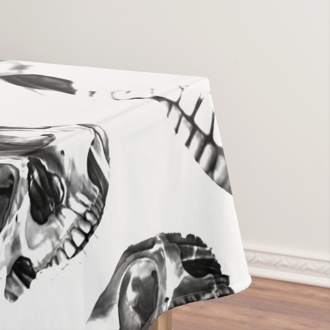 Black & White Skulls Skeleton Skull Art Pattern Tablecloth (In Situ)