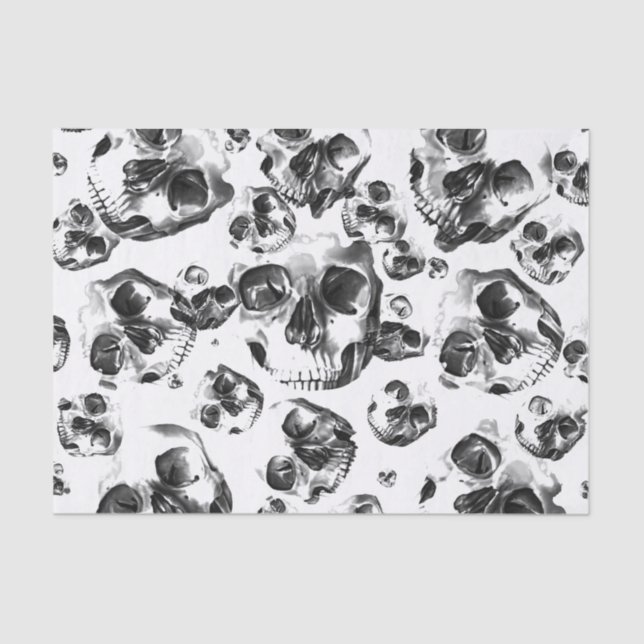 Black & White Skulls Skeleton Skull Art Pattern Tissue Paper (Front)