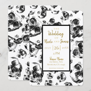 Black & White Skulls Skeleton Skull Wedding Invitation