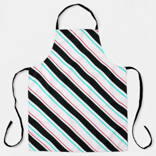 Black White Slanted Regimental Stripe Lines Apron