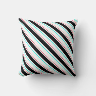 Black White Slanted Regimental Stripe Lines Cushion