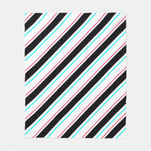 Black White Slanted Regimental Stripe Lines Fleece Blanket