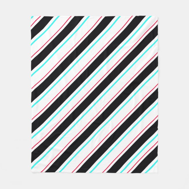 Black White Slanted Regimental Stripe Lines Fleece Blanket (Front)