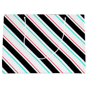 Black White Slanted Regimental Stripe Lines Large Gift Bag