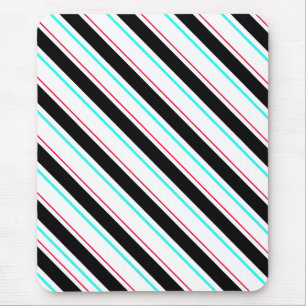 Black White Slanted Regimental Stripe Lines Mouse Mat
