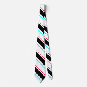 Black White Slanted Regimental Stripe Lines Tie