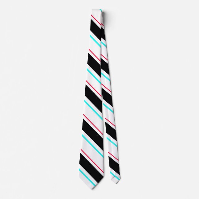 Black White Slanted Regimental Stripe Lines Tie (Front)