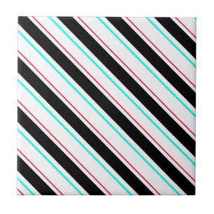 Black White Slanted Regimental Stripe Lines Tile