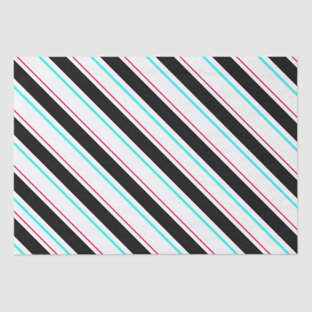 Black White Slanted Regimental Stripe Lines Tissue Paper (Front)