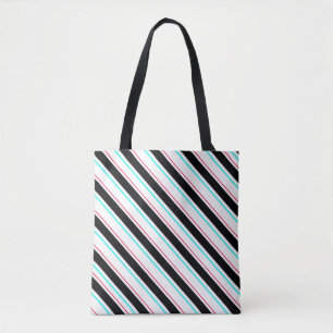 Black White Slanted Regimental Stripe Lines Tote Bag