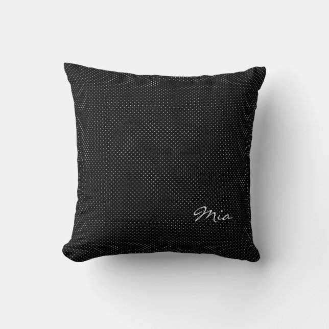Black & White Small Polka Dot & Name or Monogram Cushion (Front)
