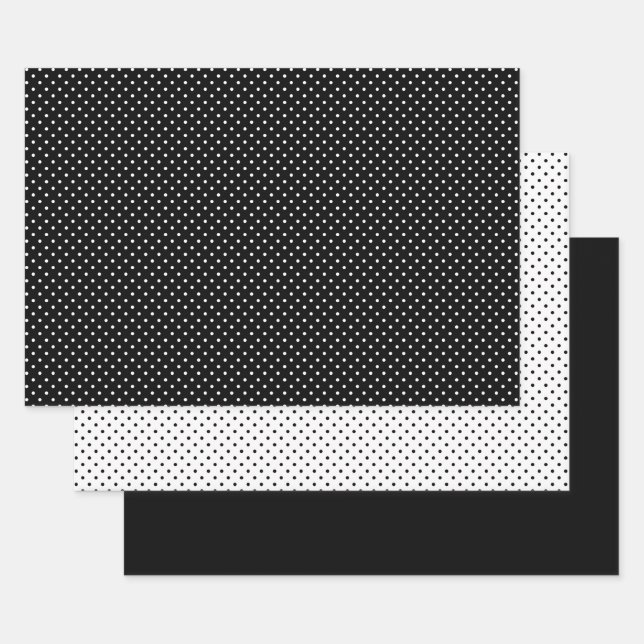 Black White Small Polka Dot Pattern Wrapping Paper Sheet (Set)