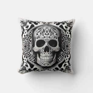 Black & White Smiling Lace Skull Cushion