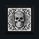 Black & White Smiling Lace Skull Gift Box<br><div class="desc">Take a walk on the dark side with this beautiful black and white lace filigree smiling skull gift box. Use it at Halloween, for the Day of the Dead, or keep it up for a conversation piece all year long. Dark and beautiful, it's certain to be the centre of attention...</div>