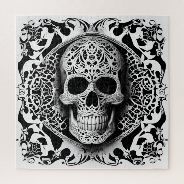 Black & White Smiling Lace Skull Jigsaw Puzzle (Vertical)