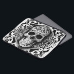 Black & White Smiling Lace Skull Laptop Sleeve<br><div class="desc">Take a walk on the dark side with this beautiful black and white lace filigree smiling skull laptop. Use it at Halloween, for the Day of the Dead, or use it for a conversation piece all year long. Dark and beautiful, it's certain to be the centre of attention. Created by...</div>