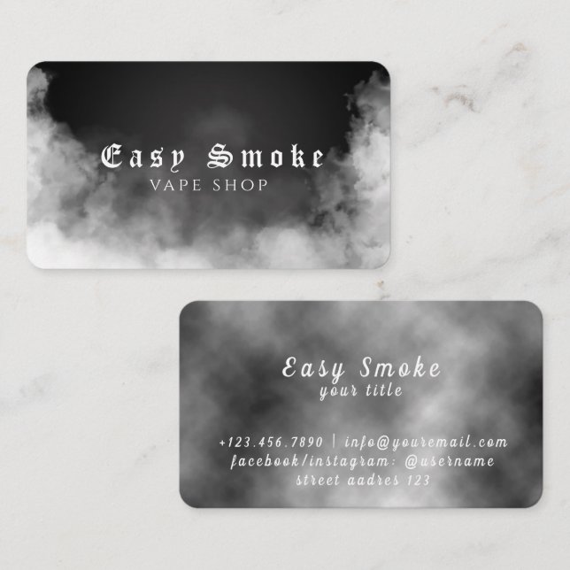 Black White Smoke Vape Shop Business Card (Front/Back)