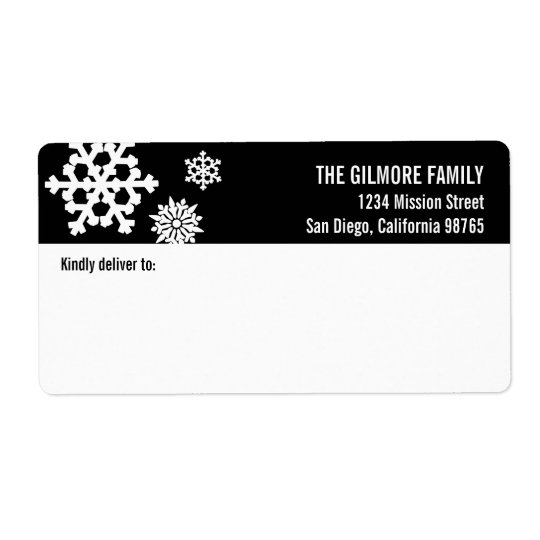 Black white snow flakes holiday shipping address shipping label