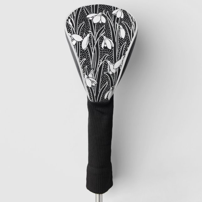 Black & White Snowdrop Pattern  Golf Head Cover (Front)