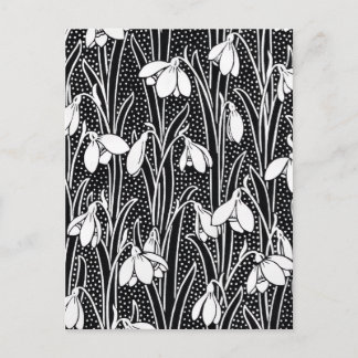 Black & White Snowdrop Pattern Postcard