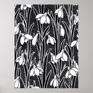 Black & White Snowdrop Pattern  Poster