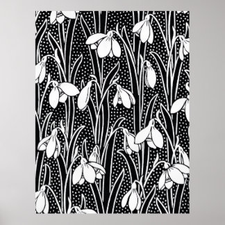 Black & White Snowdrop Pattern Poster