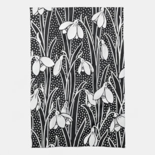 Black & White Snowdrop Pattern  Tea Towel