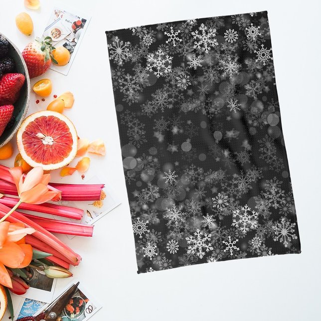 Black White Snowflake Christmas  Tea Towel (Creator Uploaded)