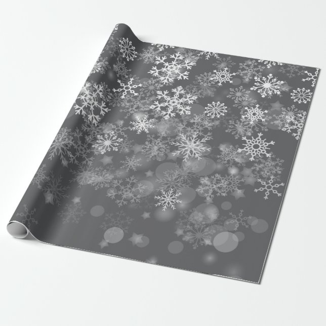 Black White Snowflake Christmas winter Wrapping Paper (Unrolled)