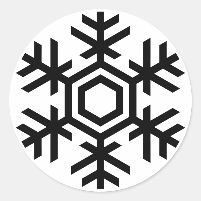 Black & White Snowflake Classic Round Sticker (Front)
