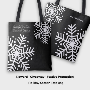 Black & White Snowflake Motto Name Promotional  Tote Bag