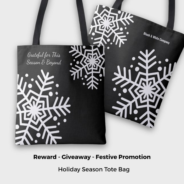 Black & White Snowflake Motto Name Promotional  Tote Bag (Black & White Snowflake Motto Name Promotional Tote Bag)