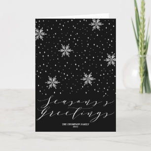 Black & White Snowflake Seasons Greeting Christmas Holiday Card