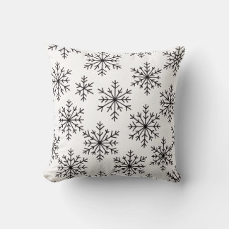 Black & White Snowflake Throw Pillow – Minimalist 