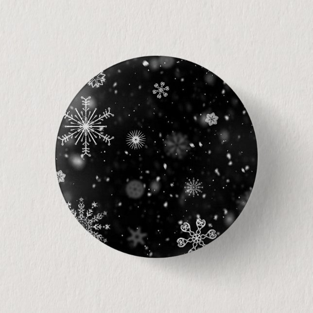 black & white snowflakes button (Front)
