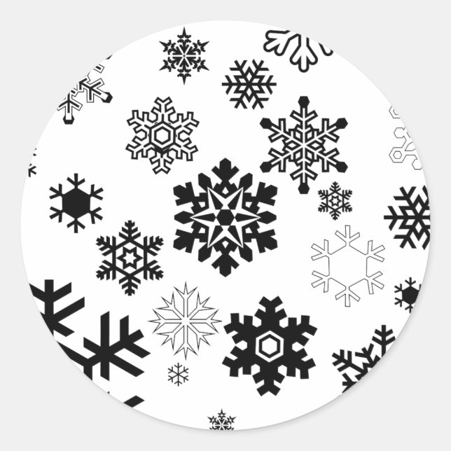 Black & White Snowflakes Classic Round Sticker (Front)