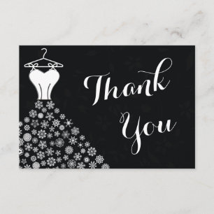 Black White Snowflakes Wedding Dress Thank You Card