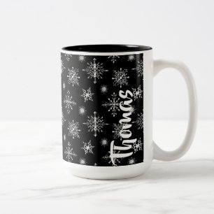 Black white snowflakes winter design custom Two-Tone coffee mug