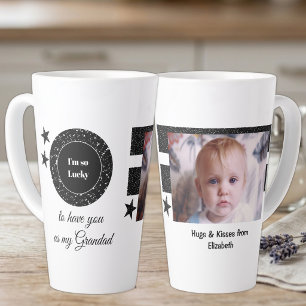 Black white so lucky Grandad with photo Latte Mug
