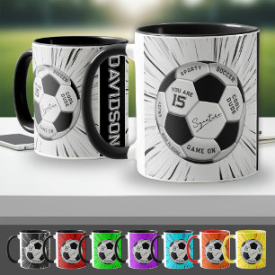 Black White Soccer Ball Custom Age Name Birthday  Mug