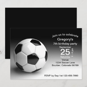 Black, White Soccer Ball Football Birthday Party Invitation